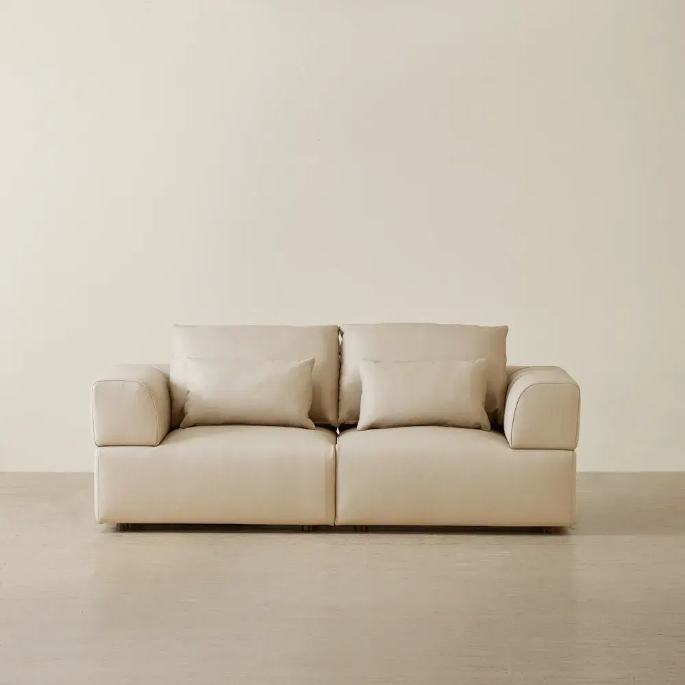 Riviera Almond Cream 2 Pieces Modular Leather Sofa