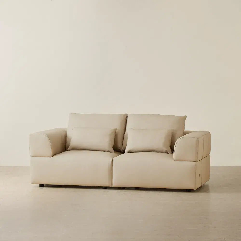 Riviera Almond Cream 2 Pieces Modular Leather Sofa