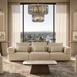 Riviera Almond Cream 3 Pieces Modular Leather Sofa
