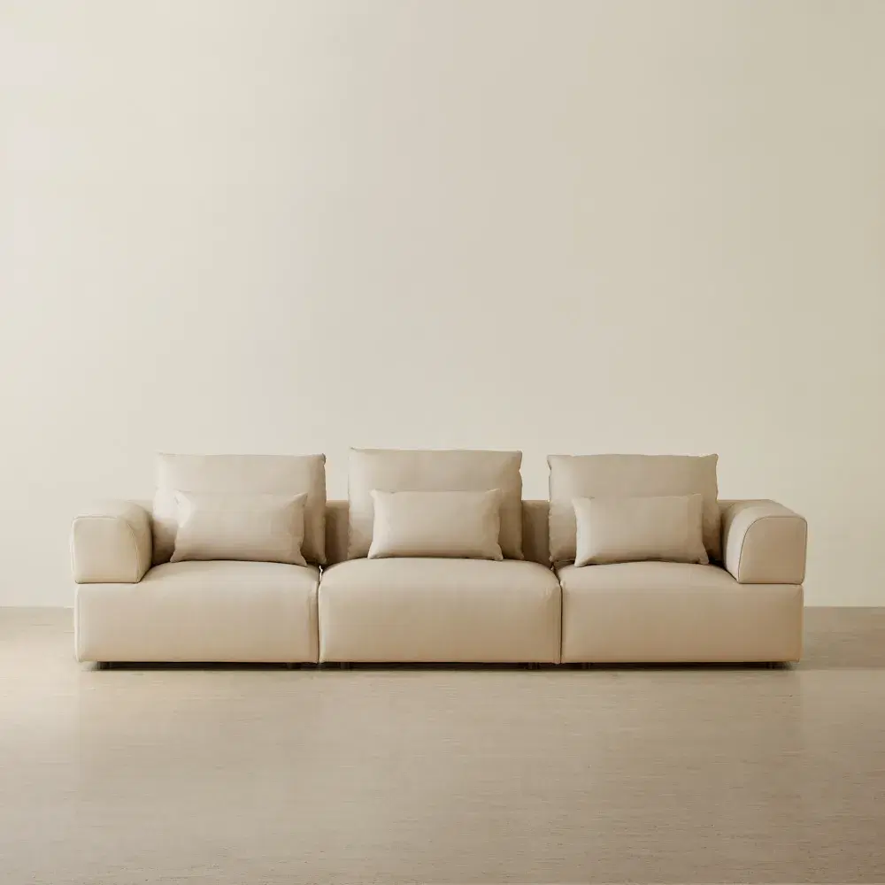Riviera Almond Cream 3 Pieces Modular Leather Sofa