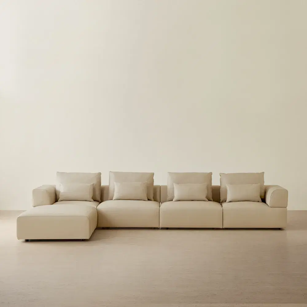 Riviera Almond Cream 5 Pieces Modular Leather Sofa