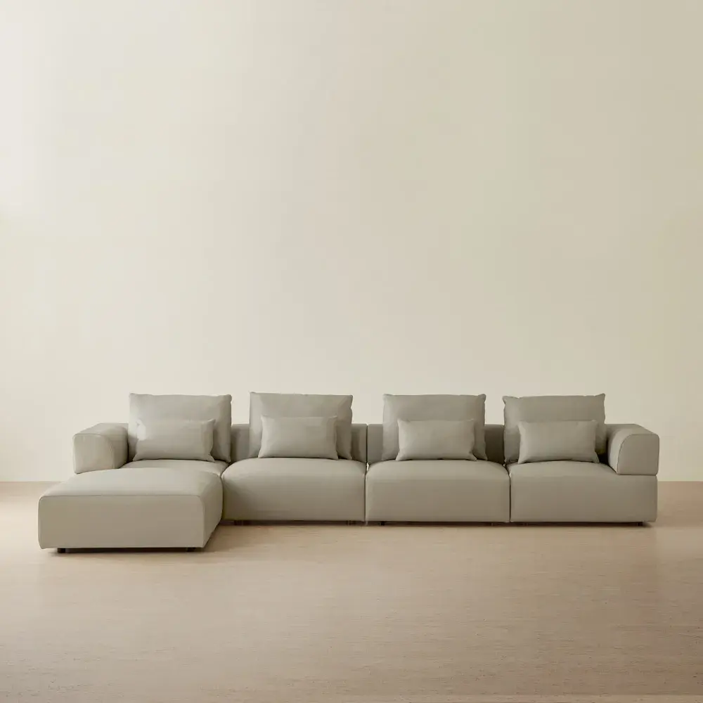 Riviera Milk Coffee 5 Pieces Modular Leather Sofa