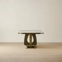 Aspen Statuario White Sintered Stone Curved Dining Table - Brushed Bronze Legs 240x118cm