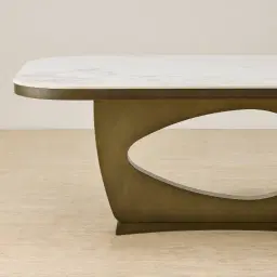 Aspen Statuario White Sintered Stone Curved Dining Table - Brushed Bronze Legs 240x118cm