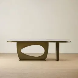 Aspen Statuario White Sintered Stone Curved Dining Table - Brushed Bronze Legs 240x118cm