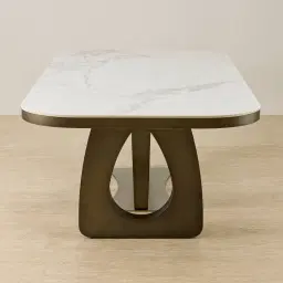 Aspen Statuario White Sintered Stone Curved Dining Table - Brushed Bronze Legs 240x118cm