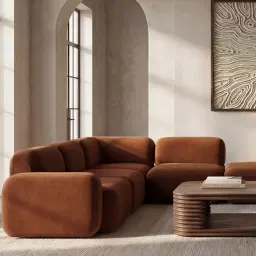 Capri Copper Brown Velveteen Modular Corner Sofa - Left Chaise