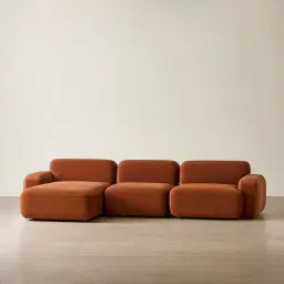 Capri Copper Brown Velveteen 3 Pieces Modular Left Chaise Sofa