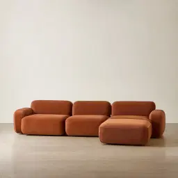 Capri Copper Brown Velveteen 4 Pieces Sofa with Ottoman