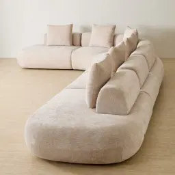 Soluna Powder White Chenille Fabric 6 Pieces Modular Corner Sofa with Left and Right Terminal