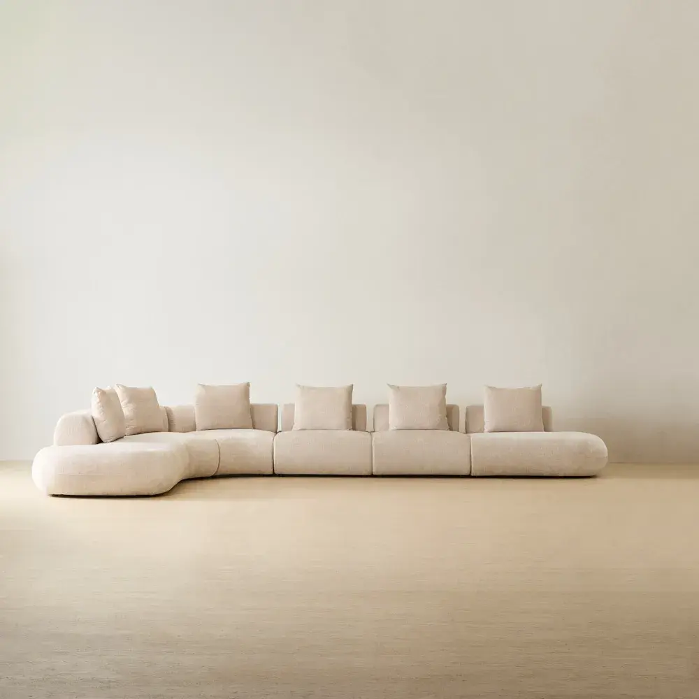 Soluna Powder White Chenille Fabric 6 Pieces Modular Sofa