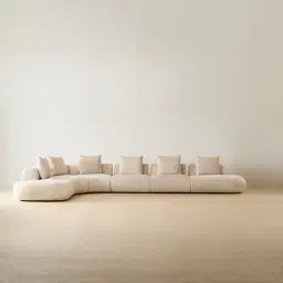 Soluna Powder White Chenille Fabric 6 Pieces Modular Corner Sofa with Left and Right Terminal