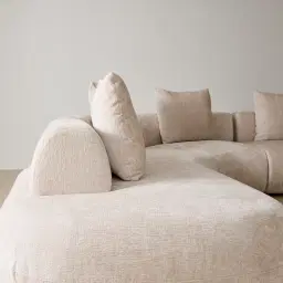 Soluna Powder White Chenille Fabric 6 Pieces Modular Corner Sofa with Left and Right Terminal