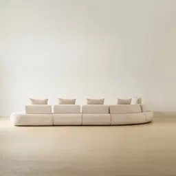 Soluna Powder White Chenille Fabric 6 Pieces Modular Corner Sofa with Left and Right Terminal