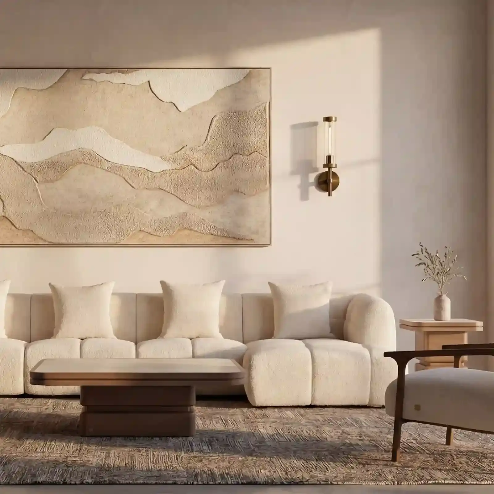 Amity Stone Cream Woven Fabric 4 Pieces Modular Sofa with Right Chaise