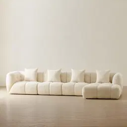 Amity Stone Cream Woven Fabric 4 Pieces Modular Sofa with Right Chaise