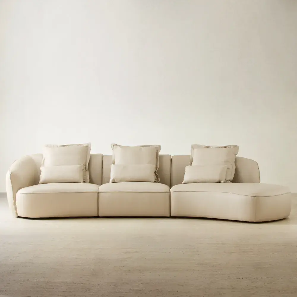 Spencer Almond Cream Leather 3 Pieces Modular Sofa with Left Arm and Right Terminal