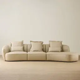 Spencer Almond Cream Leather 3 Pieces Modular Sofa with Left Arm and Right Terminal