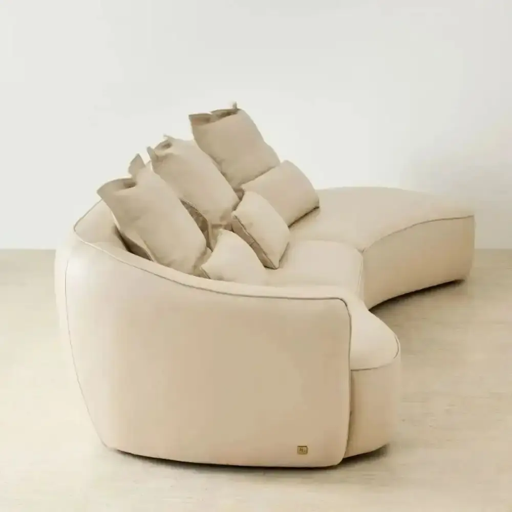 Spencer Almond Cream Leather 3 Pieces Modular Sofa with Left Arm and Right Terminal