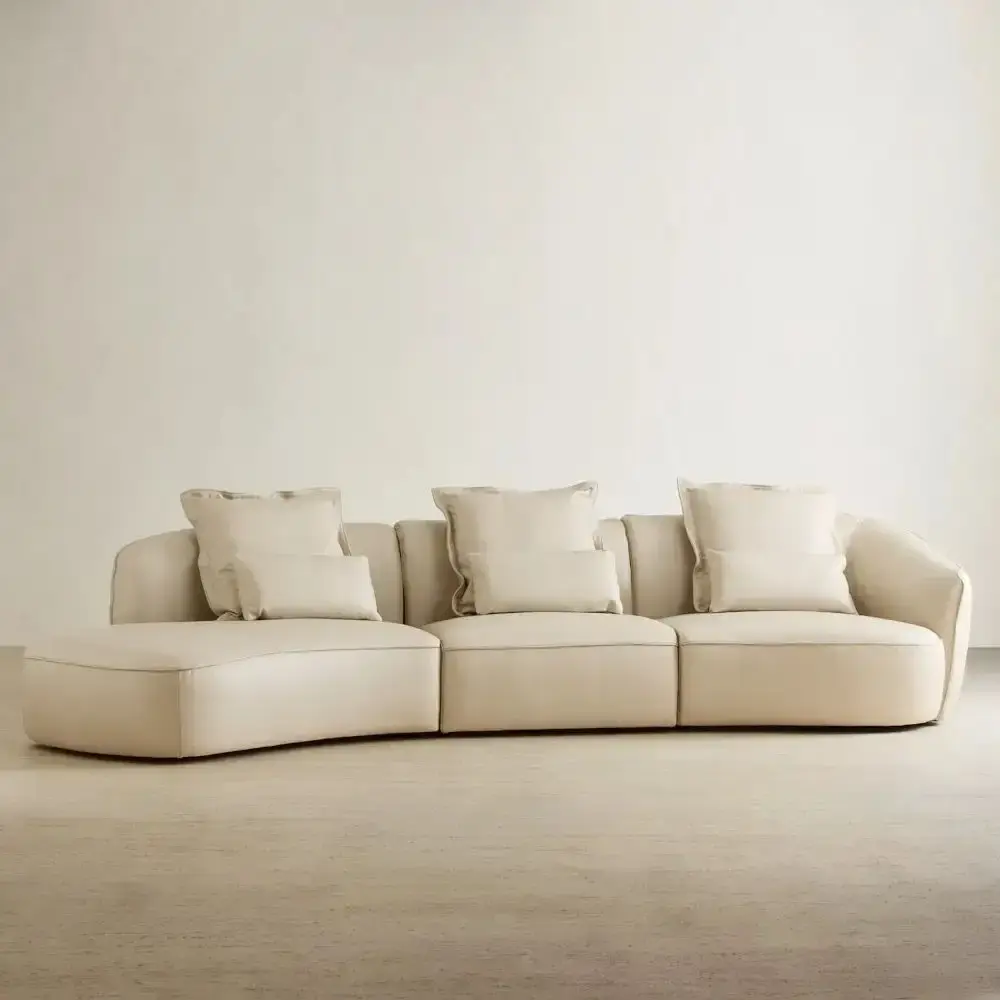 Spencer Almond Cream Leather 3 Pieces Modular Sofa with Right Arm and Left Terminal