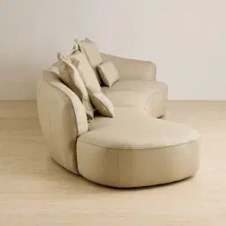 Spencer Almond Cream Leather 3 Pieces Modular Sofa with Right Arm and Left Terminal