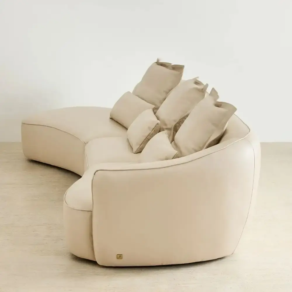 Spencer Almond Cream Leather 3 Pieces Modular Sofa with Right Arm and Left Terminal