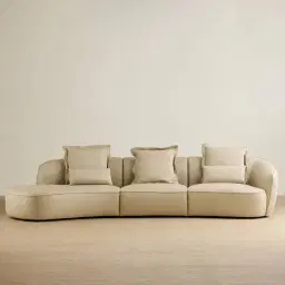 Spencer Almond Cream Leather 3 Pieces Modular Sofa with Right Arm and Left Terminal