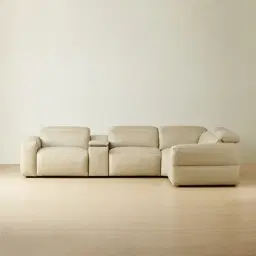 Mathias Oyster Grey Leather 5 Pieces Modular Corner Dual Electric Recliner