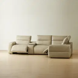 Mathias Oyster Grey Leather 5 Pieces Modular Corner Dual Electric Recliner