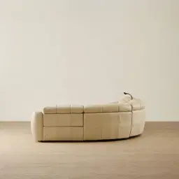 Aranda Champagne Beige Semi Aniline Leather 6 Piece Corner Modular Dual Electric Recliner with Console
