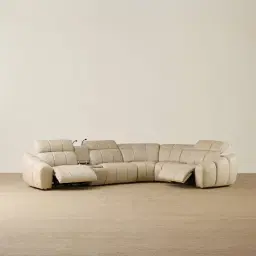 Aranda Champagne Beige Semi Aniline Leather 6 Piece Corner Modular Dual Electric Recliner with Console