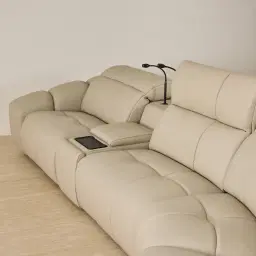 Aranda Champagne Beige Semi Aniline Leather 6 Piece Corner Modular Dual Electric Recliner with Console