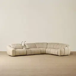 Aranda Champagne Beige Semi Aniline Leather 6 Piece Corner Modular Dual Electric Recliner with Console