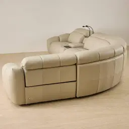 Aranda Champagne Beige Semi Aniline Leather 6 Piece Corner Modular Dual Electric Recliner with Console