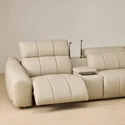 Aranda Champagne Beige Semi Aniline Leather 6 Piece Corner Modular Dual Electric Recliner with Console