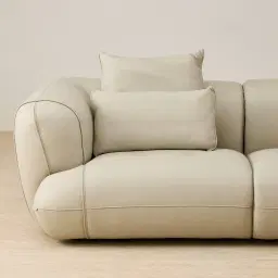 Marvie Champagne Beige Semi Aniline Leather 3 Pieces Modular Sofa