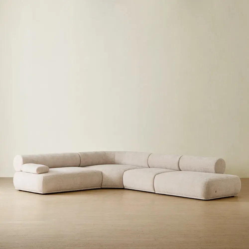 Pebbla Tuscan Sand Fabric Modular Corner Sofa with Left Arm Wide and Right Terminal