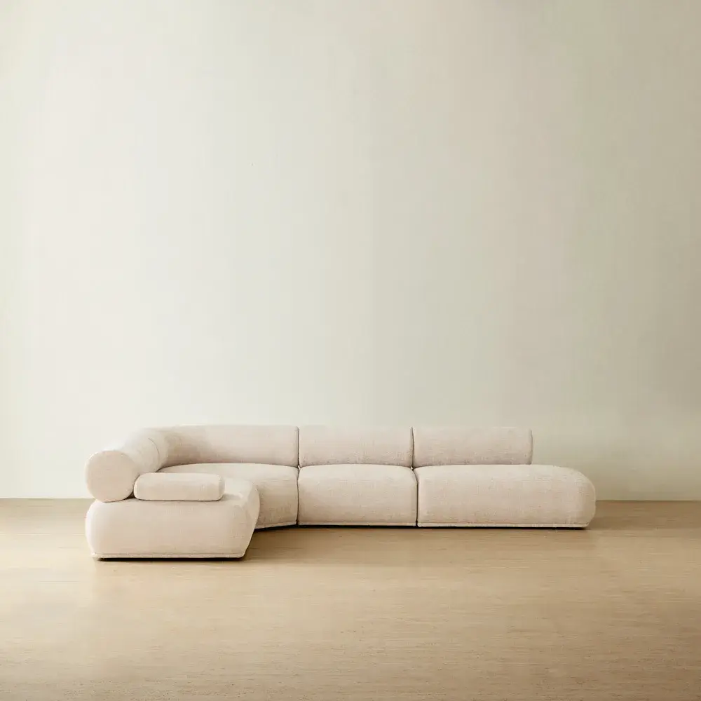 Pebbla Tuscan Sand Fabric Modular Corner Sofa with Left Arm Wide and Right Terminal