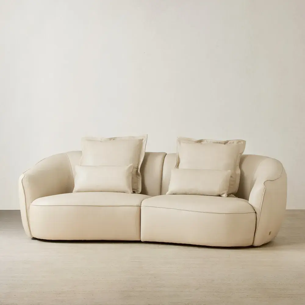 Spencer Almond Cream Leather 2 Pieces Modular Sofa