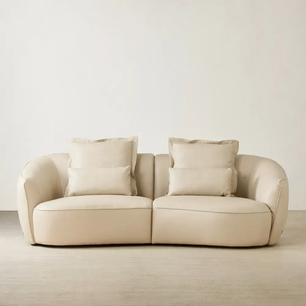 Spencer Almond Cream Leather 2 Pieces Modular Sofa