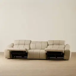 Aranda Champagne Beige Semi Aniline Leather 3 Piece Modular Dual Electric Recliner