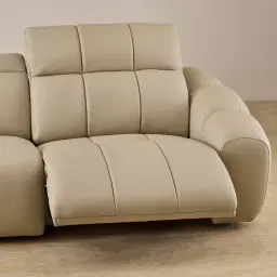 Aranda Champagne Beige Semi Aniline Leather 3 Piece Modular Dual Electric Recliner
