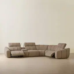 Aranda Coffee Brown Nubuck Leather 6 Piece Corner Modular Dual Electric Recliner with Console