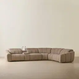 Aranda Coffee Brown Nubuck Leather 6 Piece Corner Modular Dual Electric Recliner with Console