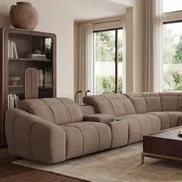 Aranda Coffee Brown Nubuck Leather 6 Piece Corner Modular Dual Electric Recliner with Console