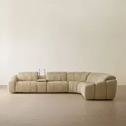 Aranda Camel Tan Nubuck Leather 6 Piece Corner Modular Dual Electric Recliner with Console