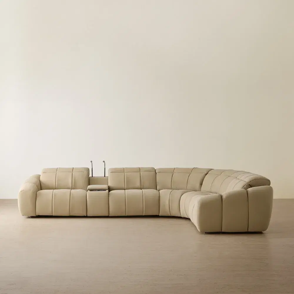 Aranda Camel Tan Leather 6 Piece Corner Modular Dual Electric Recliner with Console