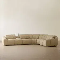 Aranda Camel Tan Nubuck Leather 6 Piece Corner Modular Dual Electric Recliner with Console