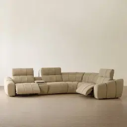 Aranda Camel Tan Nubuck Leather 6 Piece Corner Modular Dual Electric Recliner with Console