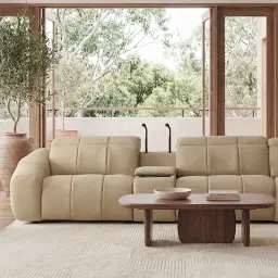 Aranda Camel Tan Nubuck Leather 6 Piece Corner Modular Dual Electric Recliner with Console